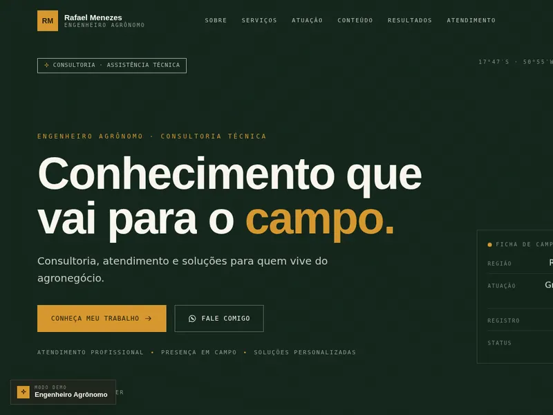 Prévia do site de demonstração: Consultor Agronômico