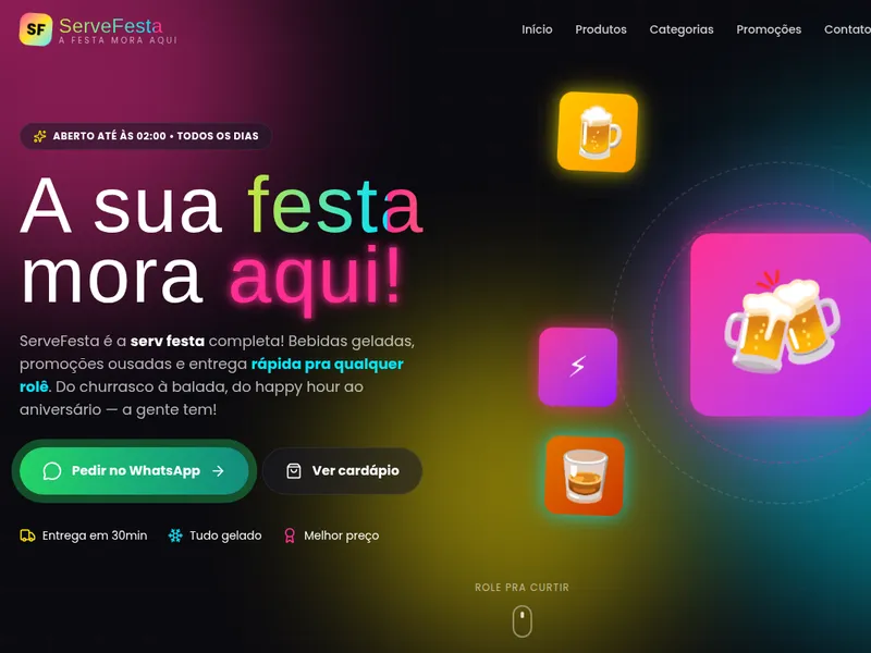 Prévia do site de demonstração: Loja de Bebidas e Conveniência